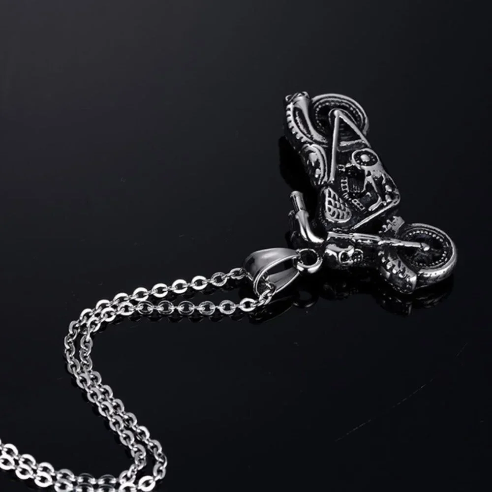 ❤️Simple Fashion bike antique silver charms pendant necklace for menN90201P226